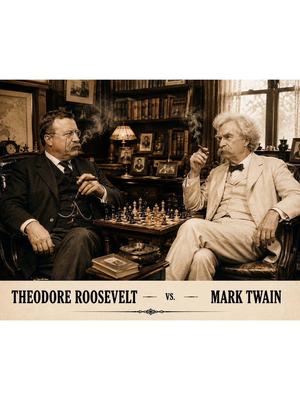 4325 Theodore Roosevelt vs Mark Twain Across The Board Chess 8x10 Glossy Print